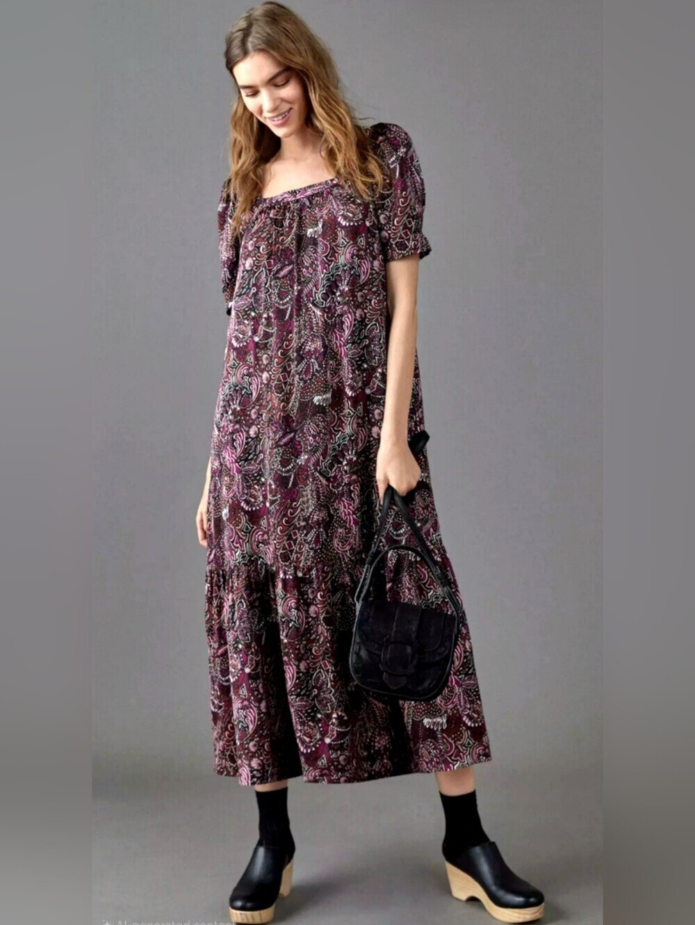 Maeve Anthropologie Lisabetta Tiered Maxi Dress Women's M Purple Paisley Satiny - Picture 15 of 15
